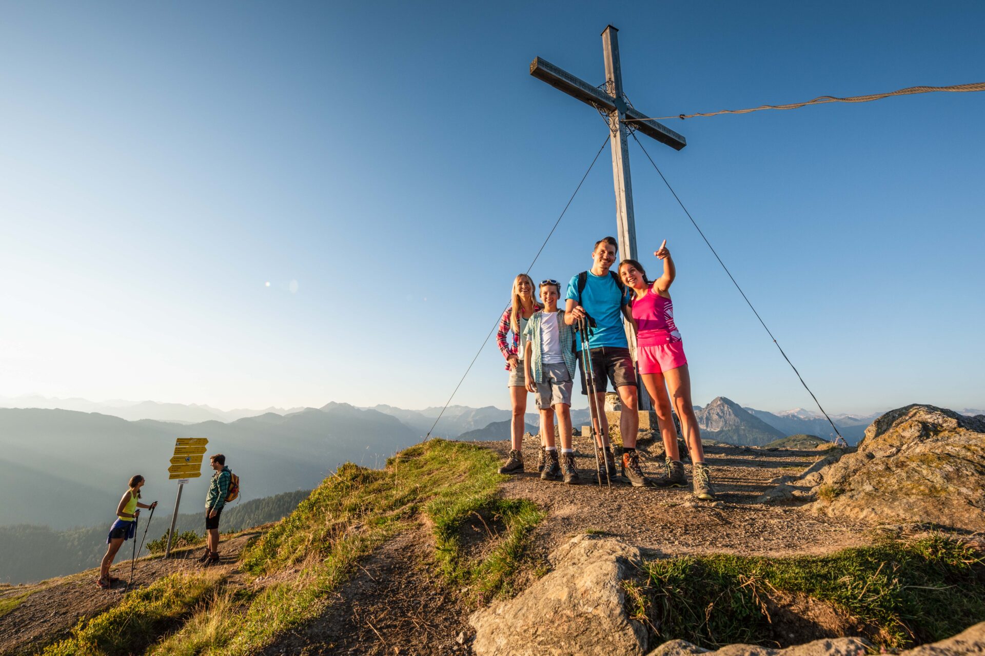 Family hike on summer vacation in Flachau